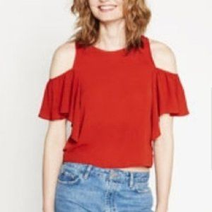 Zara Cold Shoulder Draped Sleeve Orange Top
